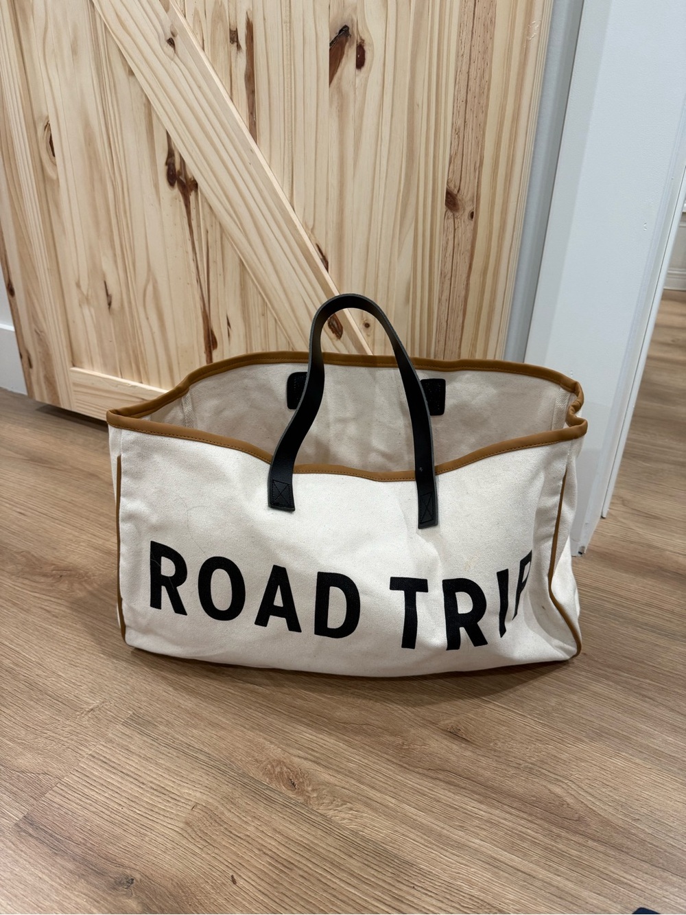 Canvas 'Road Trip' Travel Tote Bag in Cream with Black Handles